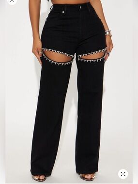 Fashion Nova Black High-Rise Jeans with Sparkle Trim